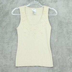 Vintage Cache Sweater Womens Medium Pearl Metallic Ribbed Knit 90s Fairy Fitted